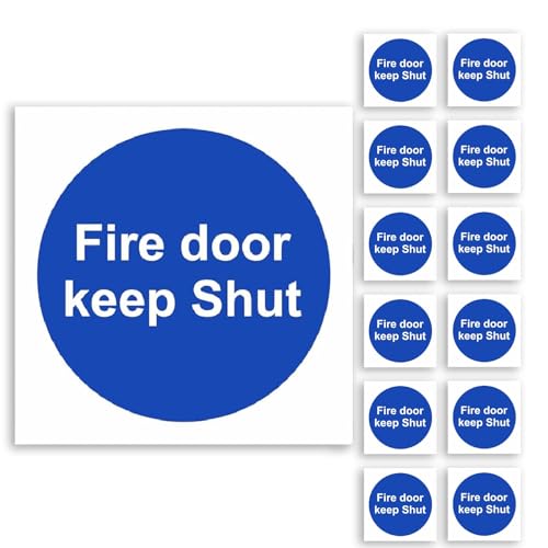 YANAJIAJIA Fire Door Keep Shut Signs (12-Pack) 8cm Circular Safety Stickers High-Visibility Blue Removable Self-Adhesive for Easy Application & Clean Removal