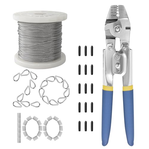 BKMAMLAB Wire Rope Equipped with Crimping Pliers 1/16 Wire Rope Aircraft Cable 304 Stainless Steel Cable 7x7 Strand Core 196FT 368lbs Breaking Strength
