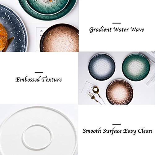 Eglaf 6'' Ceramic Small Appetizer Plates - Porcelain Gradient Water Wave Embossed Texture - Dessert Plates For Tea Party, Cake, Ice Cream, Waffles, Apple Pie, Snacks (Set Of 6 - 3 Colors Mix) #TOP2