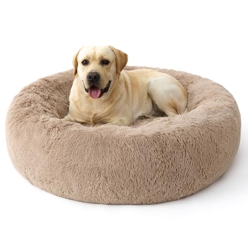 Bedsure SupportMax Calming Donut Dog Bed (45 inches, Camel)