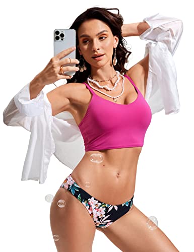 Image of CRZ YOGA V Shaped Longline Bikini Tops | Built-in Pads, A-D Cup, Cropped, Adjustable Spaghetti Straps, Swim, Bathing Suit for Women
