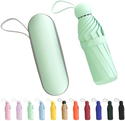 Xiuying Feng Mini Travel Umbrella, Small Compact Portable Umbrella for Sun and Rain, Windproof Parasol with 99% UV Protection for Women and Men(Green)