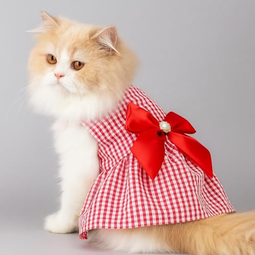 Image of KUTKUT Small Dog Girl Stripe Dress for Puppy Clothes Female Princess Tutu Frock Skirt Summer Shirt for Shihtzu, Maltese Cat Pet Apparel Outfits (Size: L, Chest: 45cm, Length: 35cm)