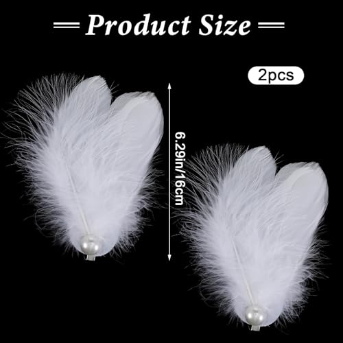 2PCS Pinzas de Pelo Pera Blanca con Perlas y Plumas miniatura 2