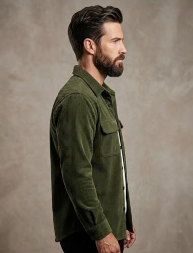 Image of MiraMichi Men's Full Sleeve Corduroy Striped Casual Jacket, Ideal for Stylish Everyday Outfits