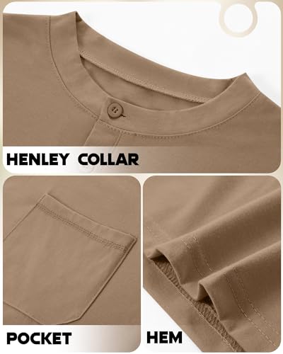 Riyiper 3 Pack Men's Big and Tall Henley T-Shirts, Short Sleeve Pocket Cotton Loose Fit Shirt Summer Oversized Button Tee3