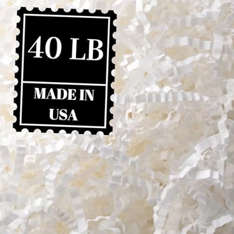 Mrs Fizz Crinkle Cut Paper Shred Filler for Packing and Filling Gift Baskets, 40 LB, White Cover