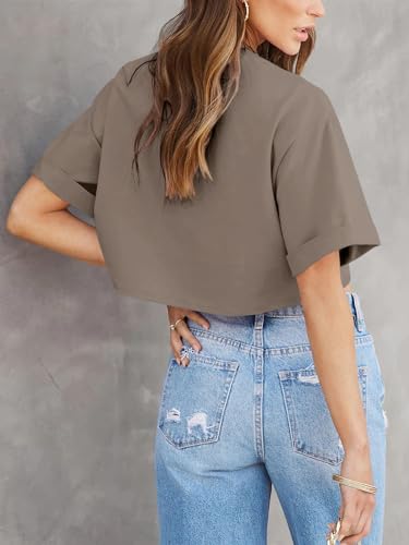 Image of Tankaneo Women Crop T-Shirts Half Sleeve Drop Shoulder Cropped Tops Y2K Casual Summer Basic Tees