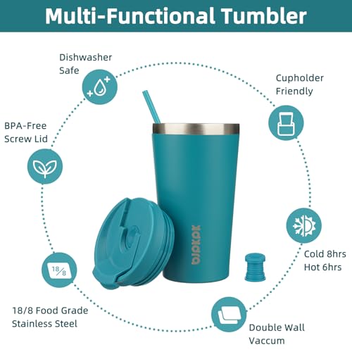 Image of BJPKPK 18 oz Coffee Tumbler with Straw, Insulated Stainless Steel Cup