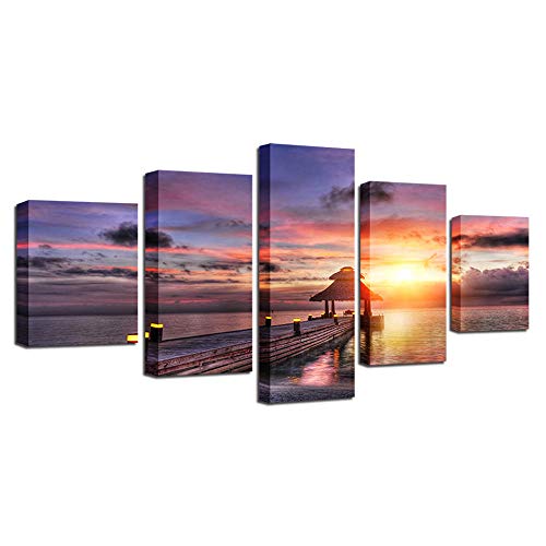 Toile cabane de mer coucher de soleil idée cadeau décoration salon moderne