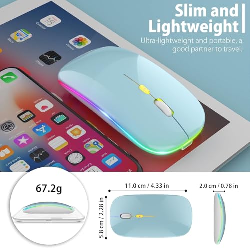 Image of LED Wireless Mouse, Slim Silent Mouse 2.4G Portable Mobile Optical Office Mouse with USB & Type-c Receiver, 3 Adjustable DPI Levels for Notebook, PC, Laptop, Computer (Blue)