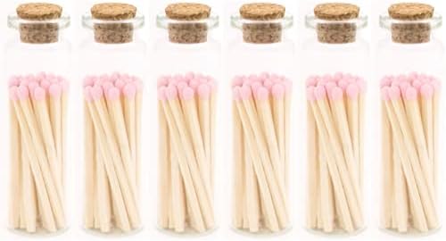 River Birch Lilac Tip Decorative Matches | 120+ Small Premium Wooden Safety Matches | 6 Jars of 20+ Matches Each with Striker on Bottom | Home Decor