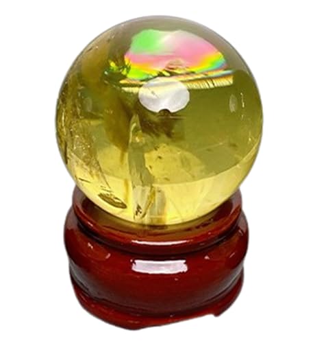 Citrine Crystal Sphere Clear Quartz Rainbow Ball Sculpture Figurine with Stand,Modern Interior Design Home Decor Accessories,58~