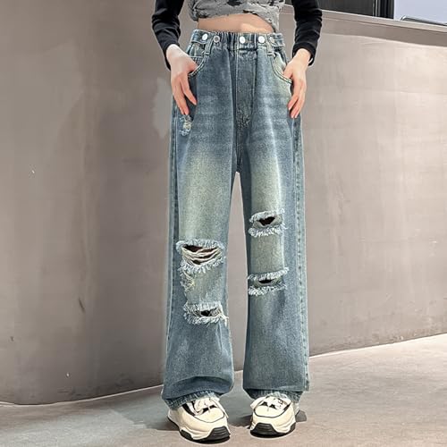 Baggy Ripped Denim Jeans for Kids Wide Leg Distressed Denim Pants Girls Y2k Fashion Casual Long Bottom Jeans2