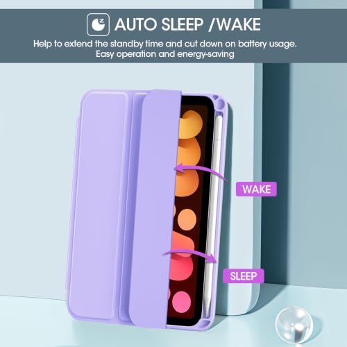 Image of ProCase Smart Case for iPad mini 7 A17 Pro 2024 /Mini 6 2021 8.3-Lightpurple | Slim iPad Mini 7th /6th Gen Case with Pencil Holder Hard Back Cover for iPad Mini 8.3 Inch 7th Gen /6th Gen