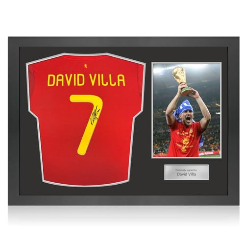 Exclusive Memorabilia Camiseta de España firmada por David Villa. Marco icónico.