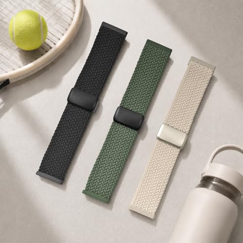 Image of HSWAI Magnetic Braided Compatible with Fitbit Versa 4 Bands for Women /Versa 3 /Sense /Sense 2 Bands, Soft Stretchy Sport Strap Woven Loop Elastic Nylon Wristbands Men
