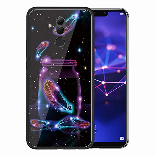 Urhause Tempered Glass Cover Compatible with Huawei Mate 20 Lite Case Glossy Mirror Case Ultra Thin Starry Sky Hard Cover Feather Tempered Glass + Soft Silicone Skin Cover Bumper Anti-Scratch Cover