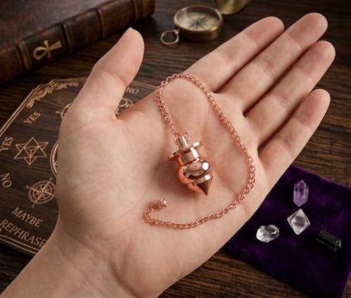 Image of Cone with Round Design Copper Pendulum for Reiki Healing, Dowsing & Chakra Balancing - Divination & Meditation Tool for Energy Cleansing