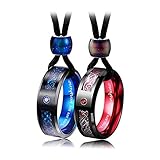 Aienid Couple Ring Necklace Set, You Are My Sunshine Matching Necklace Celtic Dragon Ring 5A CZ Tungsten Wedding Band 8mm Red Size 7 Blue 10 with Chain Rope