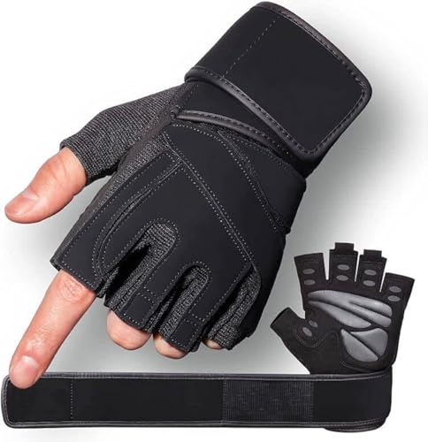 Enyee Workout Gloves Mens and Women Weight Lifting Gloves with Wrist Support for Gym Training Full Palm Protection for Fitness Weightlifting Exercise Hanging Pull ups