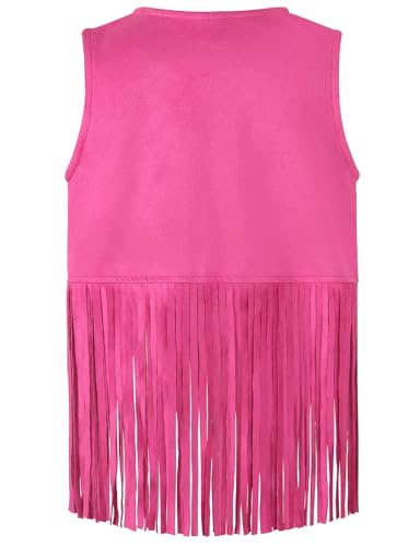 Image of Noomelfish Girls Faux Suede Fringe Vest Sleeveless Boho Tassels Jacket Cardigan (5-12 Years)