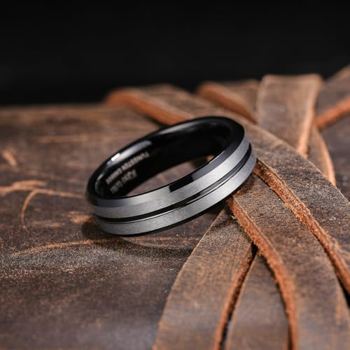 Image of King Will Tungsten Carbide Wedding Band for Men Women-6 /8 /10mm Width Multicolor Available with Grooved Center Wedding Ring Suitable for Work, Gym Comfort Fit Size 4-16