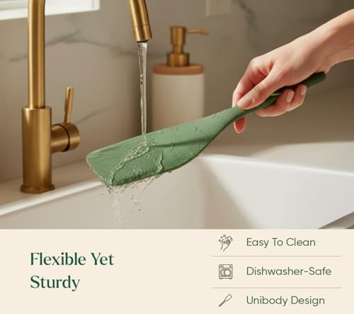 Image of Ember Cookware Silicone Flip Spatula 34 cm | 230C Heat Resistant | Wide, Versatile Spatula for Dosa, Pancakes & Cutlets | Platinum Grade Silicone | Non Scratch Seamless Unibody Design | Green