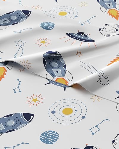 Image of Kids Queen Space Rockets Bed Sheets - 4 Piece Kids Space Rockets Sheet Set | Space Rockets Themed Bedding, Ultra-Soft, Cute & Cozy, Breathable & Machine Washable, Bed Set for Boys, Girls & Teens, Comfy