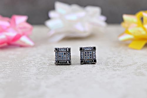 Dazzlingrock Collection 0.25 Carat (ctw) Round Blue or Red Diamond 7mm Cube Hip Hop Iced Out Studs in Black Plated 925 Sterling Silver, Unisex Design Ladies, Mens Real Diamond Earrings4