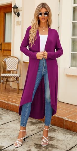 Image of Newchoice Womens Long Cardigan Summer Casual Draped Open Front Lightweight Long Sleeve Cardigan Duster with Pockets