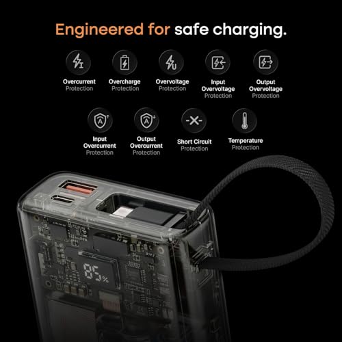 Image of Noise Power Bank 10000mAh: Built-in Type-C Cable, 22.5W Fast Charging, 120g Ultra-Compact, LED Display for Battery%, Premium Metallic Finish, Triple Device Charging, BIS Certified (Green)