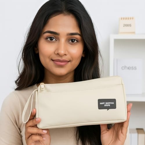 Image of Stylish White Zipper Pencil Pouch, Designed for Students, Office use, and Daily Carry (Set of 1 White)