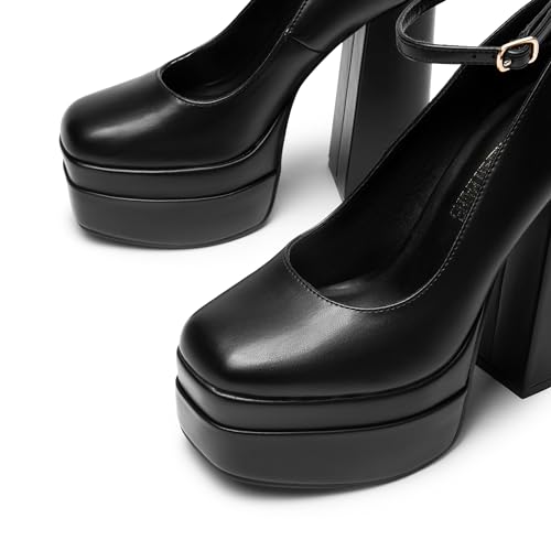 Dream Pairs Women'S Platform High Heels Closed Toe Chunky Block Pumps Square Toe Ankle Strap Dress Fashion Party Y2K Shoes,Size 7.5,Black-Pu,Sdpu2471W thumb #4