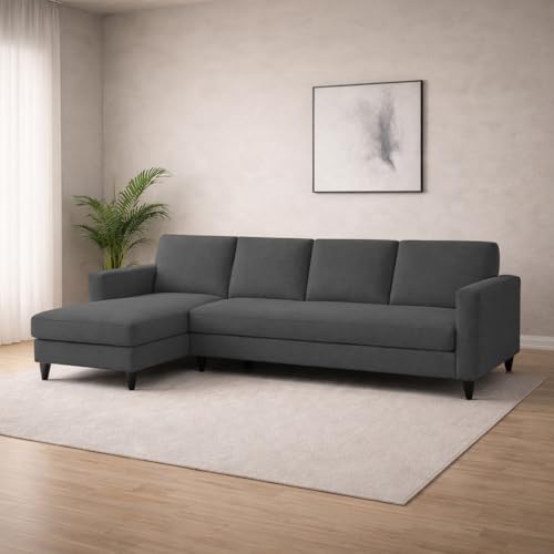 Image of Carlos LHS 4 Seater L Shape Sofa Set for Living Room & Home Office Furniture, Modern Durable Sectional Corner Sofa Couch, Premium Fabric Comfortable Seating with Strong Frame (Black)