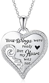 VENACOLY Angel Wings Necklace for Women Sterling Silver Heart Pendant Engraved Guardian Sympathy Jewellery Valentines Birthday Gifts for Her Sister
