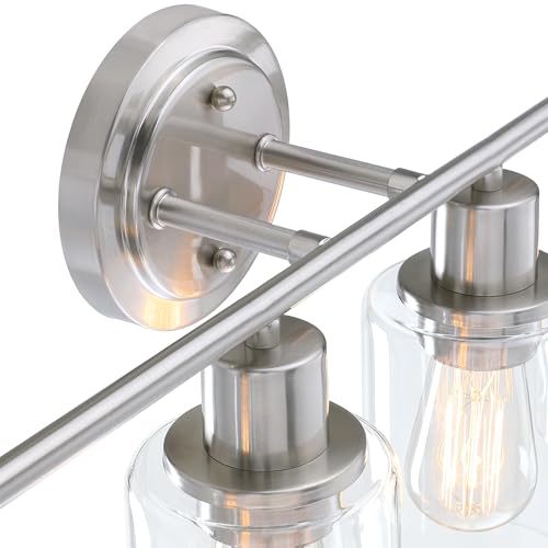 Image of Brushed Nickel 4-Light Bathroom Light Fixture Over Mirror Sink, 4-Light Bathroom Vanity Lights Brushed Nickel Vanity Wall Sconce for Mirror