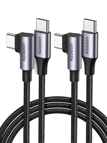 UGREEN Right Angle USB C Cable 6.6FT 2Pack 60W USB C to USB C Charger Cable | PD 3.0 Type C Fast Charging Cord Compatible with iPhone 17 Pro Max, iPhone Air, Galaxy S25 S24 Ultra, iPad Air Mini, MacBook