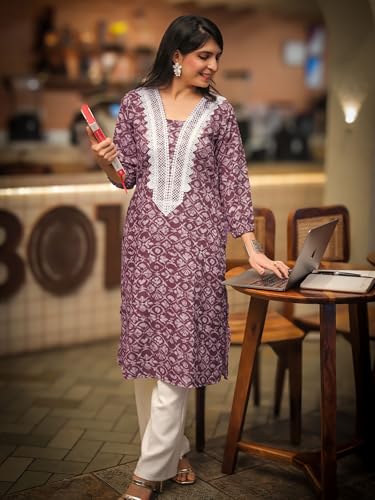 Image of EthnicJunction Women's Poly Rayon Bandhani Print A-line Kurta | Ethnic Kurta