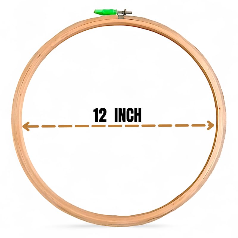 Image of ADW CRAFT'S 12 Inch Wooden Embroidery Hoop Frame - 3 Ply Ring for Hand Embroidery, DIY Craft, and Needlework - Pack of 1