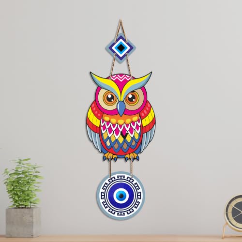 Image of Artvibes Artistic Owl Nazar Battu Wall Hanging for Home Entrance | Evil Eye MDF Decorative Wall Art | Lucky Charm Decor for Bedroom | Living Room | Office & Balcony | Housewarming Gift (WH 8525N)