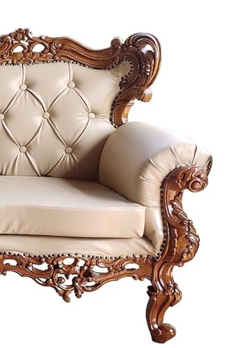 Image of Royal Carved Wooden Sofa Set | 3+1+1 Seater | Antique with Button Tufted Velvet Upholstery | Victorian Style Living Room Furniture Tufted Sofa Set Grey 3-Piece (Design 8)