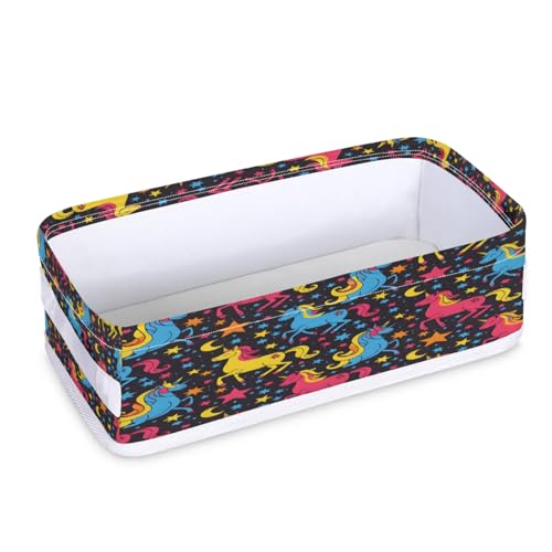 Tablerazzi Toilet Tank Topper Paper Basket with Handle, Unicorn Pattern Bathroom Storage Basket for Organizing, Small Fabric Storage Bins for Bathroom Decor