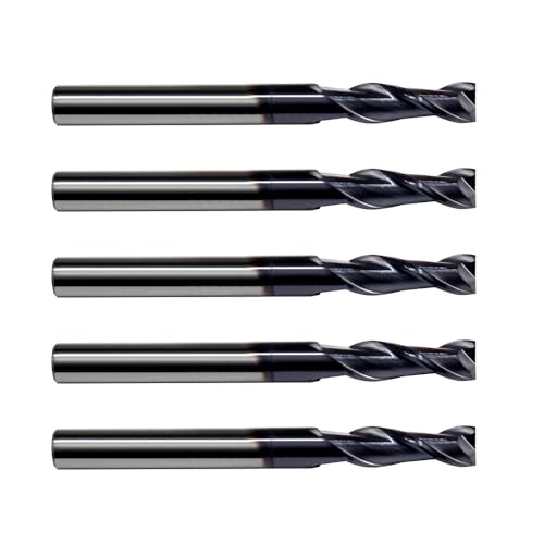 Image of Square End Mills Set JESTUOUS Carbide 2 Spiral Flute Titanium Coating Drill Bits 1 /4 inch Shank Dia.3 /4 inch Cut Length for Milling Metal,5 Pieces
