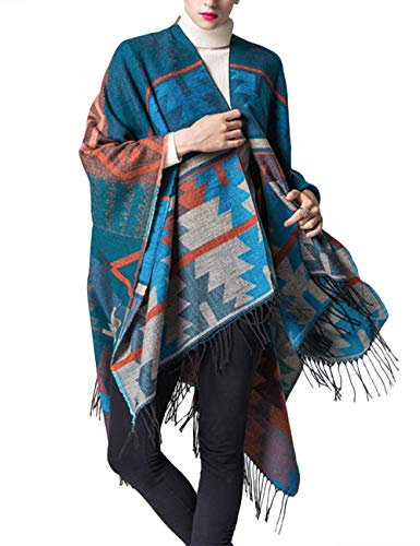 xxxiticat Women's Native American Trendy Cashmere Plaid Pattern Wrap Shawl Cardigan Poncho Cape Scarf2