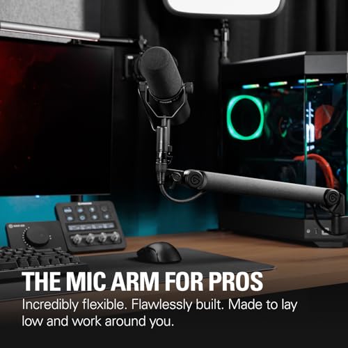 Image of Elgato Wave Mic Arm Pro, Gas Spring Microphone Arm | Supports up to 3kg, Silent gas-spring adjustment, Hidden cable channels, Padded clamp, Compatible with most mic brands