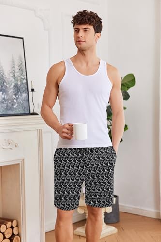 Image of Ekouaer Men's Pajama Shorts Soft Sleepwear Bottoms Elastic Waistband Loungewear Breathable Men Shorts with Pockets