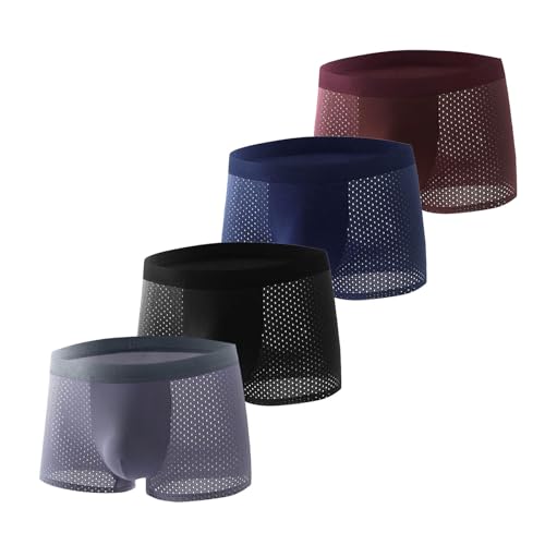 Mens Underwear Boxer Briefs Ice Silk Wicking Breathable Lightweight Boxers Athletic Moisture-Wicking Brief 4-Pack