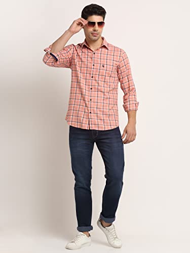 Image of Cantabil Men Cotton Checkered Pink Full Sleeve Casual Shirt (MSHC00146-PINK)