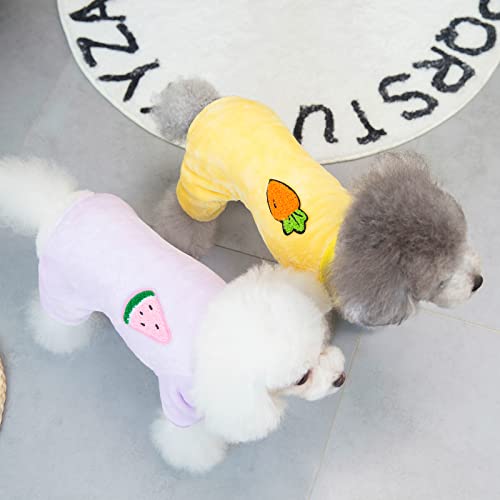 Izefia Dog Sweater Clothes Fleece Woolen Winter Warm Sweat Shirt 4 Legs Jumpsuit Pajamas Fruit Simple Sweater for Small Dog Medium Cat Purple M - Image 4